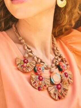 NWT CHICO'S Tropical Floral Bib Necklace AND MATCHING EARRINGS.